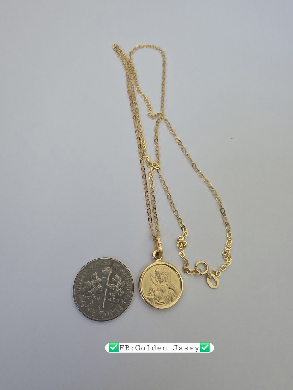 18K Real Gold Small Medallion Necklace 17.5"